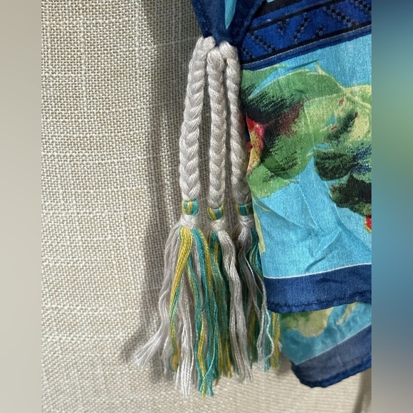 Beautiful Johnny Was Silk Scarf With Tassels 47”X 43” Floral Aztec Boho - Picture 11 of 13